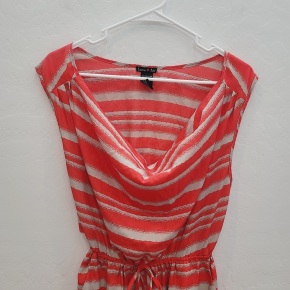 Love Ari Red & Tan Striped Draped Neck Mini Dress Women's Size Large - Picture 13 of 14